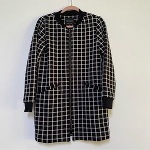 Sanctuary Long Line Grid Print Jacket Size XS Black White